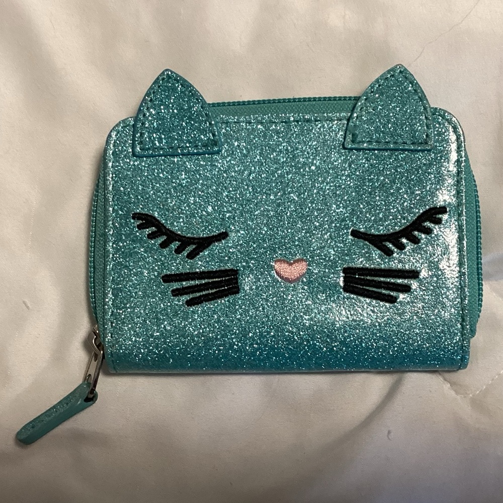 Glittery Blue Cat Wallet for Kids